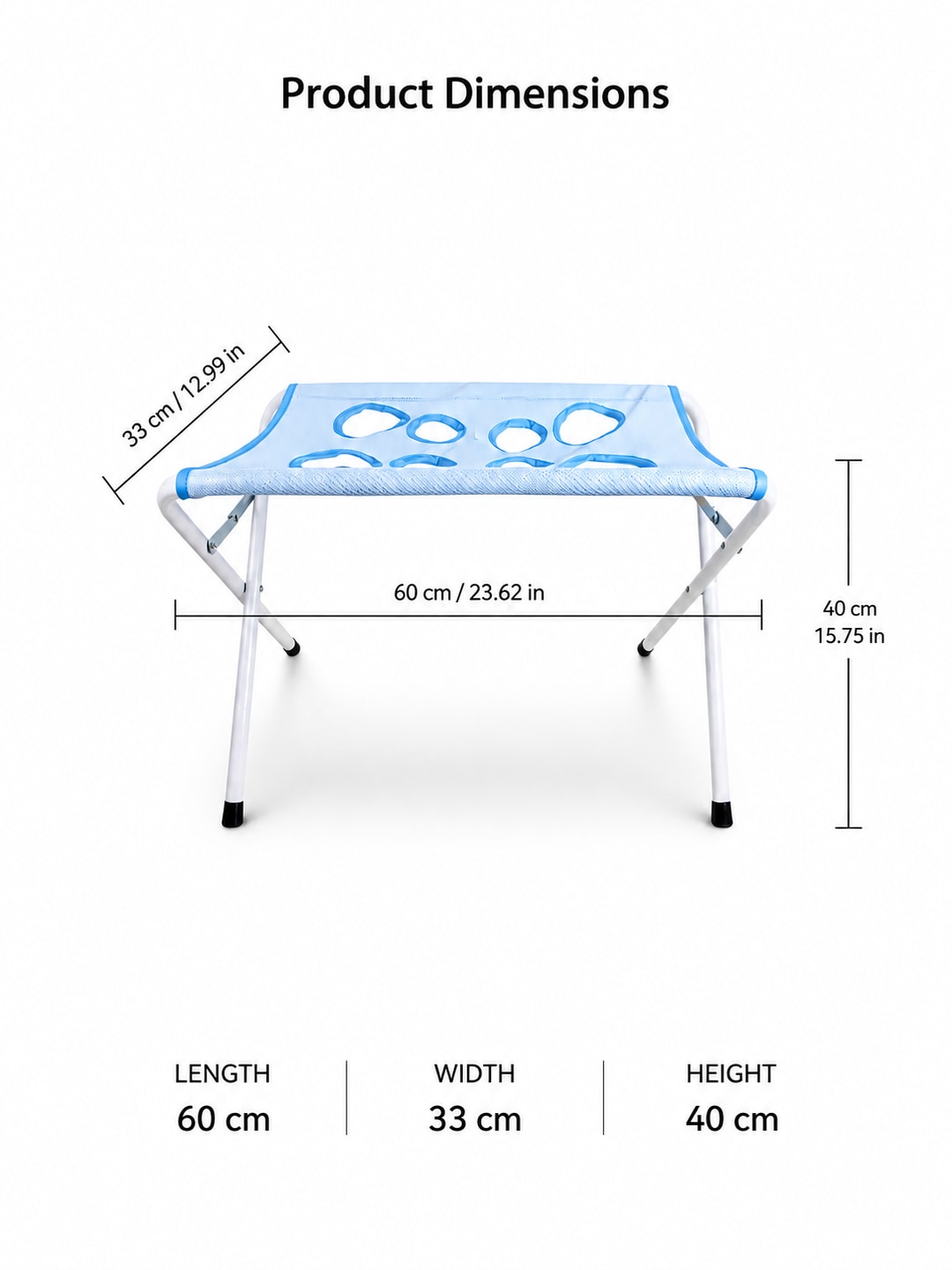 Pet bathing support stand dimensions: length 60 cm / 23.62 in, width 33 cm / 12.99 in, height 40 cm / 15.75 in