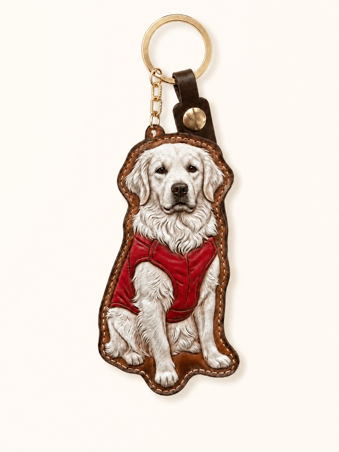 Custom Leather Pet Portrait Keychain - Freeform Shape
