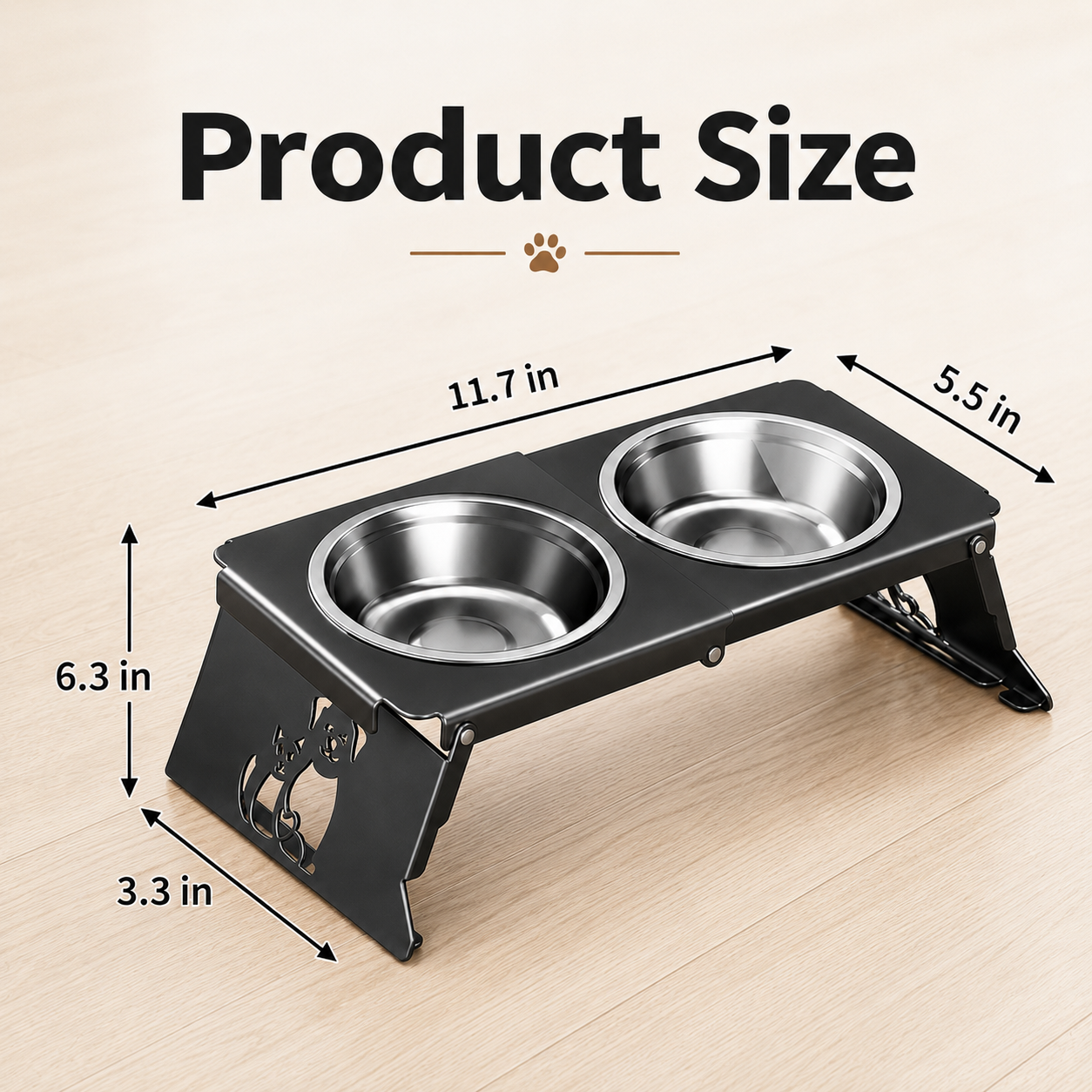 Foldable Elevated Pet Bowl Stand with 2 Stainless Steel Bowls for Cats and Dogs