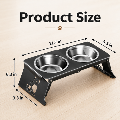 Foldable Elevated Pet Bowl Stand with 2 Stainless Steel Bowls for Cats and Dogs