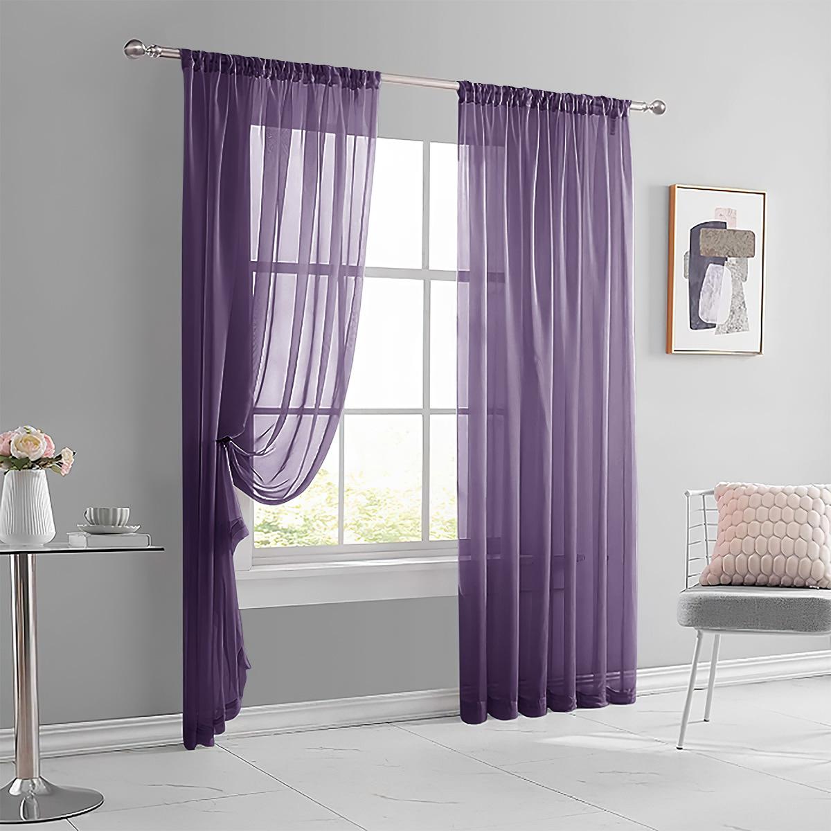 Solid Color Sheer Curtains for Bedroom Living Room, Rod Pocket Polyester Voile Window Drapes, Semi-Sheer Light Filtering Curtain Panels
