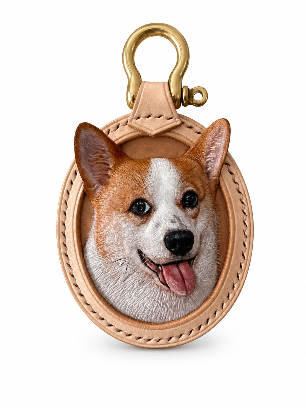 Custom Leather Pet Portrait Keychain - Oval by Havomi