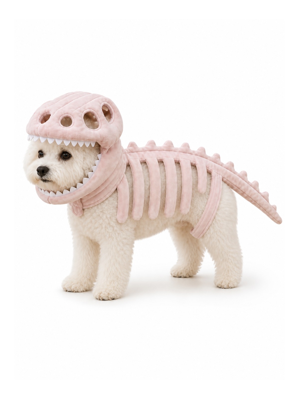 Blush Pink Havomi DinoGlow plush skeleton pet costume, Small