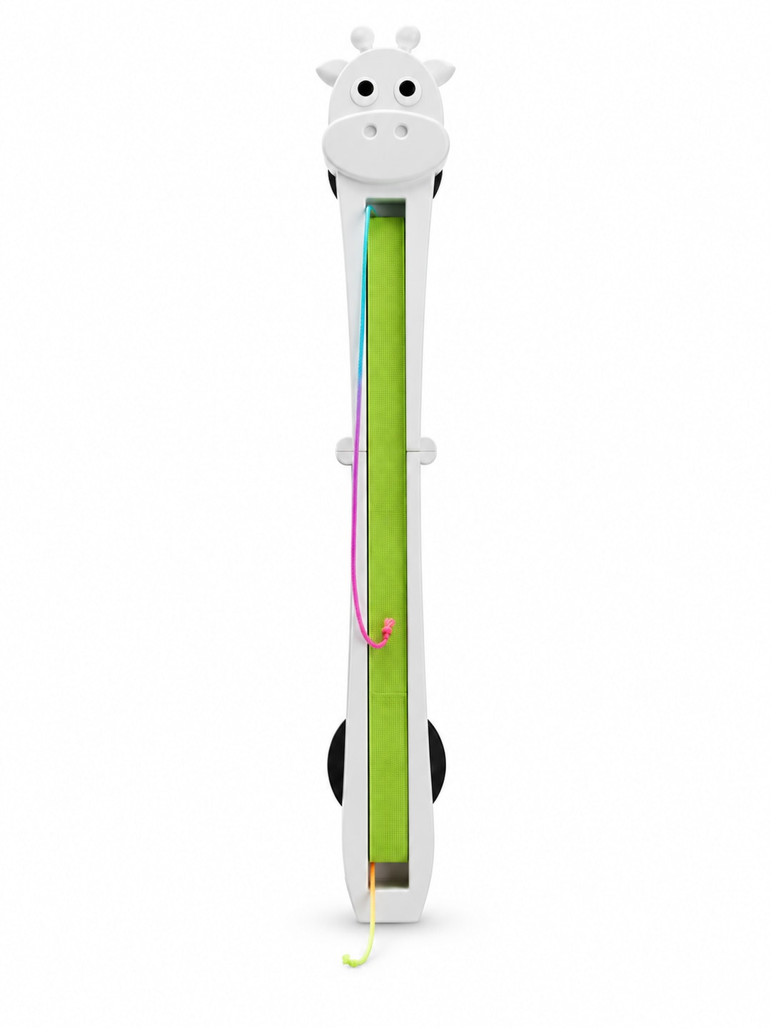 Complete white automatic flying rope cat toy with green inner channel and black mounting cups
