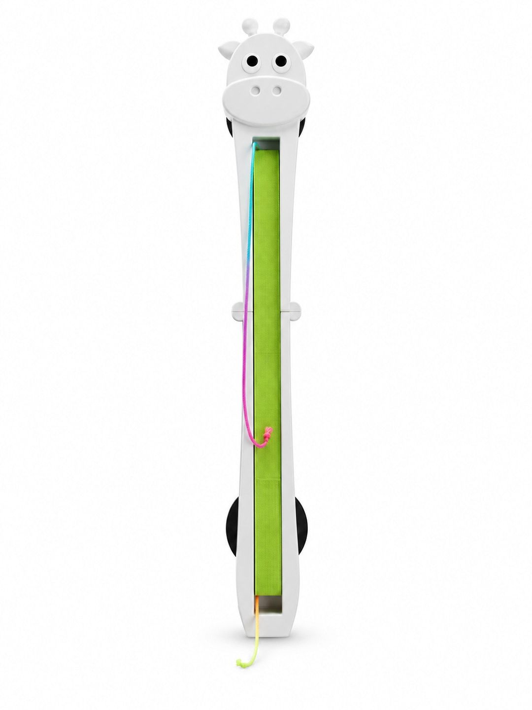 Complete white automatic flying rope cat toy with green inner channel and black mounting cups