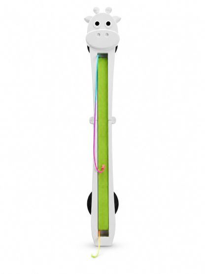 Complete white automatic flying rope cat toy with green inner channel and black mounting cups