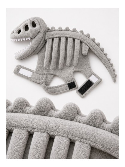 Close view of the soft plush skeleton costume construction