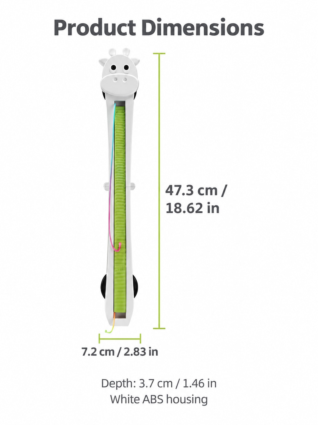 White flying rope cat toy dimensions of 47.3 x 7.2 x 3.7 cm