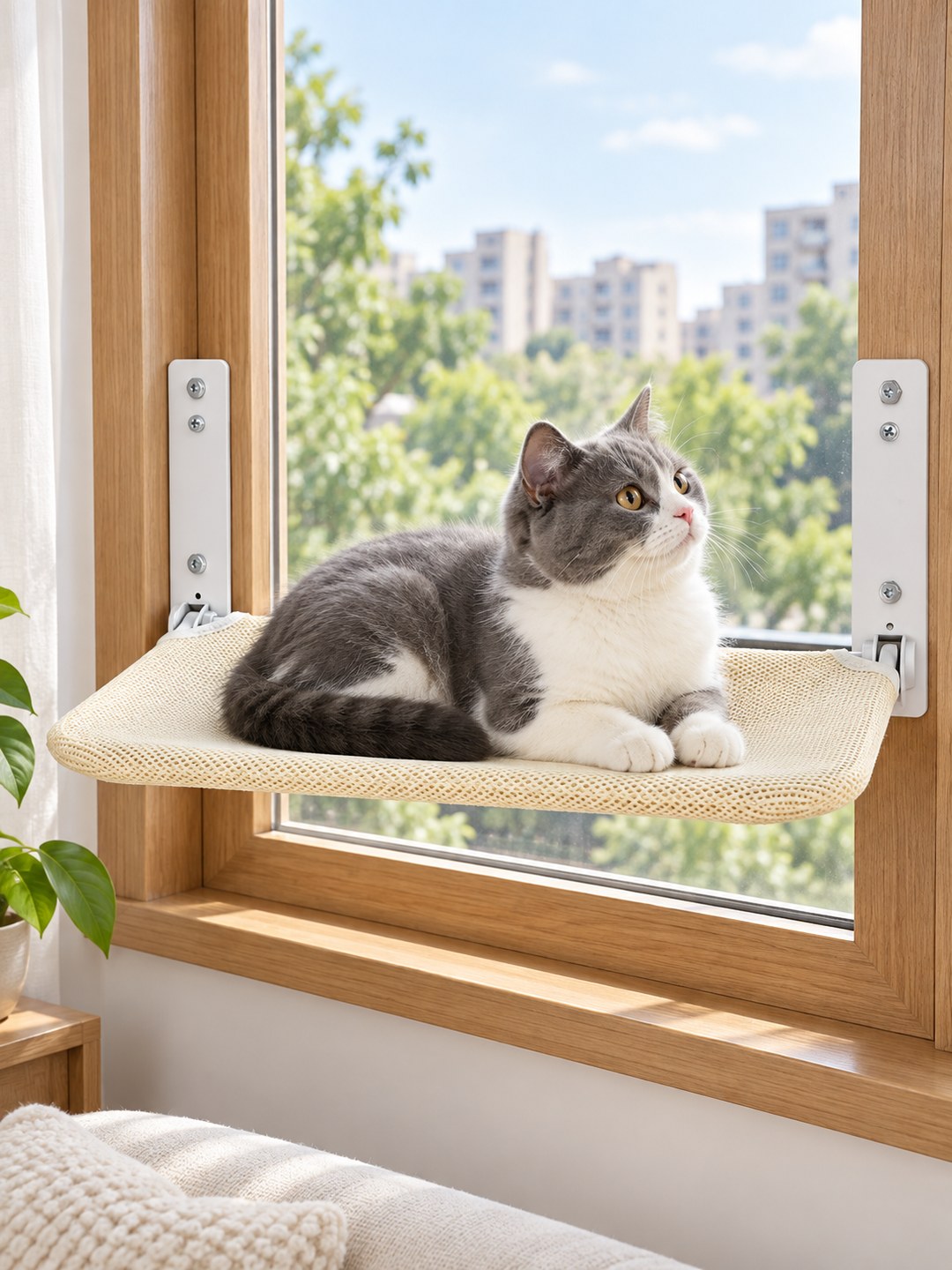Havomi SkyNest Foldable Window Cat Hammock - drill mounted mesh