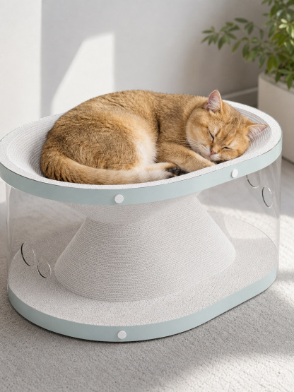 Cat curled in the upper corrugated lounging basin