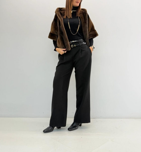 Brown Faux Fur Hooded Cape Jacket