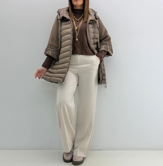 Elegant Taupe Mixed-Media Outerwear Vest