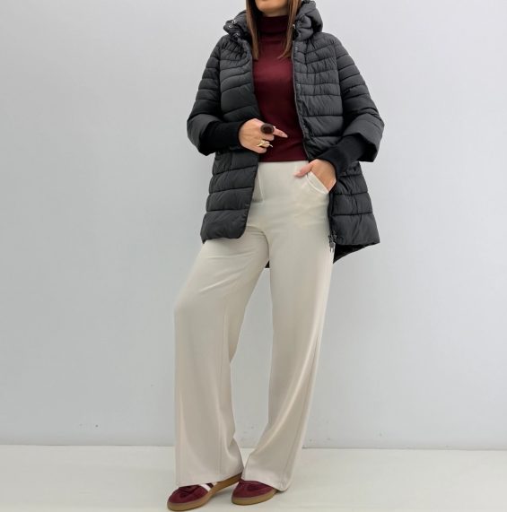 Charcoal Grey Quilted Puffer Jacket with Hood