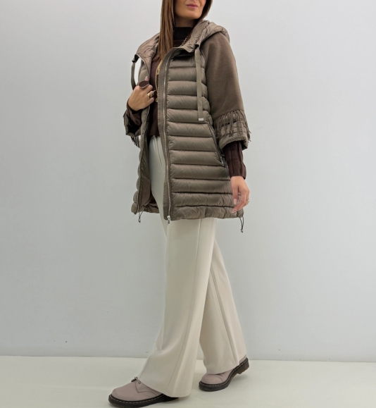 Elegant Taupe Mixed-Media Outerwear Vest