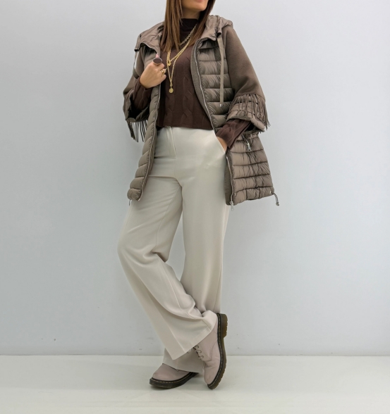 Elegant Taupe Mixed-Media Outerwear Vest