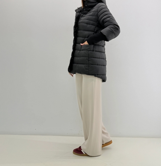 Charcoal Grey Quilted Puffer Jacket with Hood
