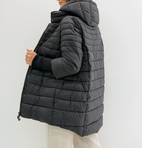 Charcoal Grey Quilted Puffer Jacket with Hood