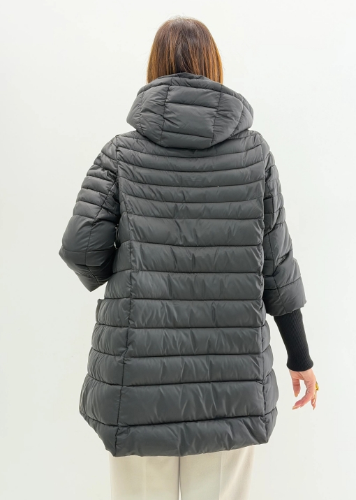 Charcoal Grey Quilted Puffer Jacket with Hood