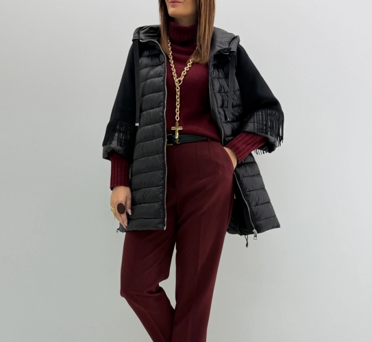 Elegant Taupe Mixed-Media Outerwear Vest