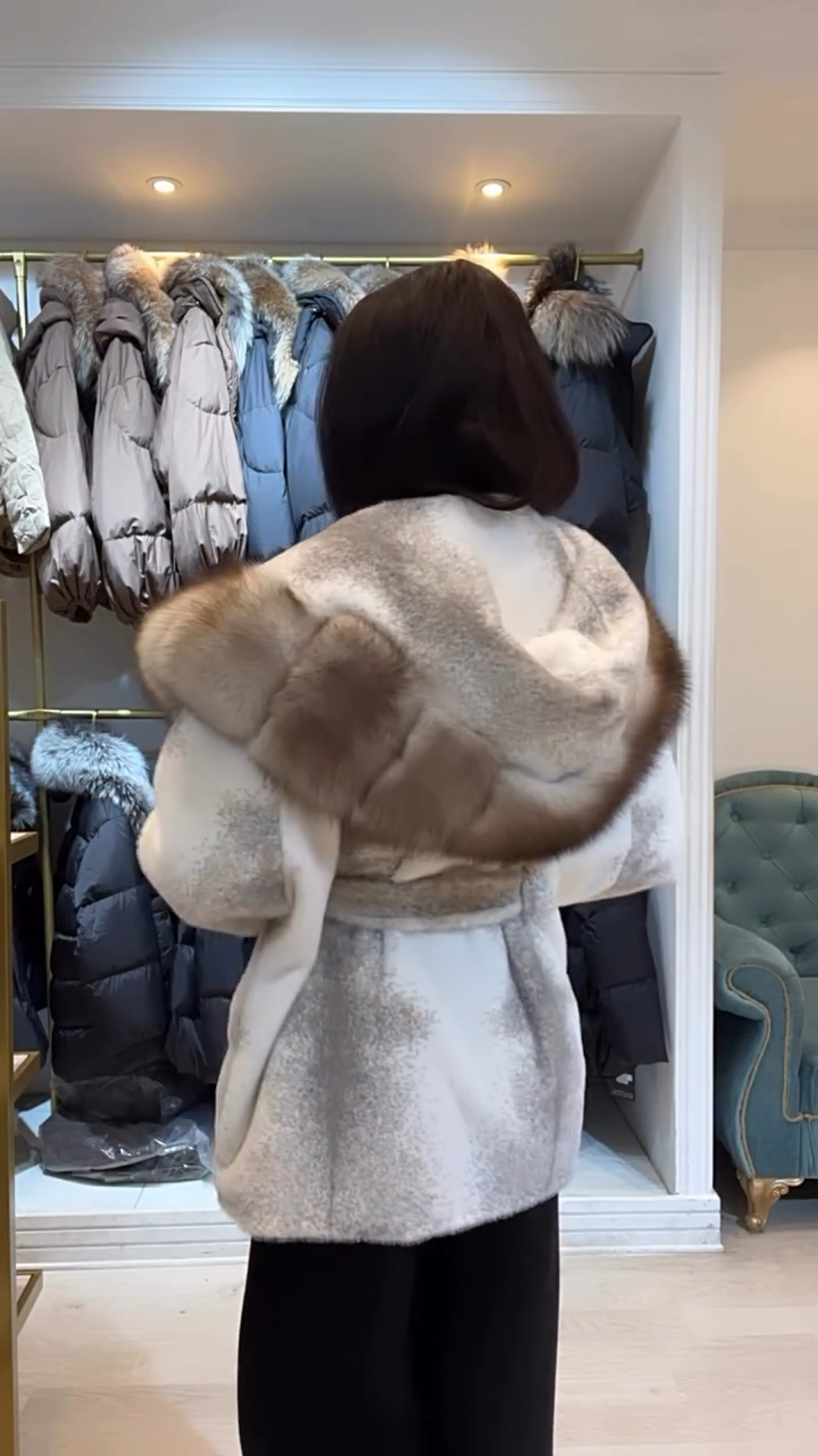 Luxurious Faux Fur Hooded Coat with Belt