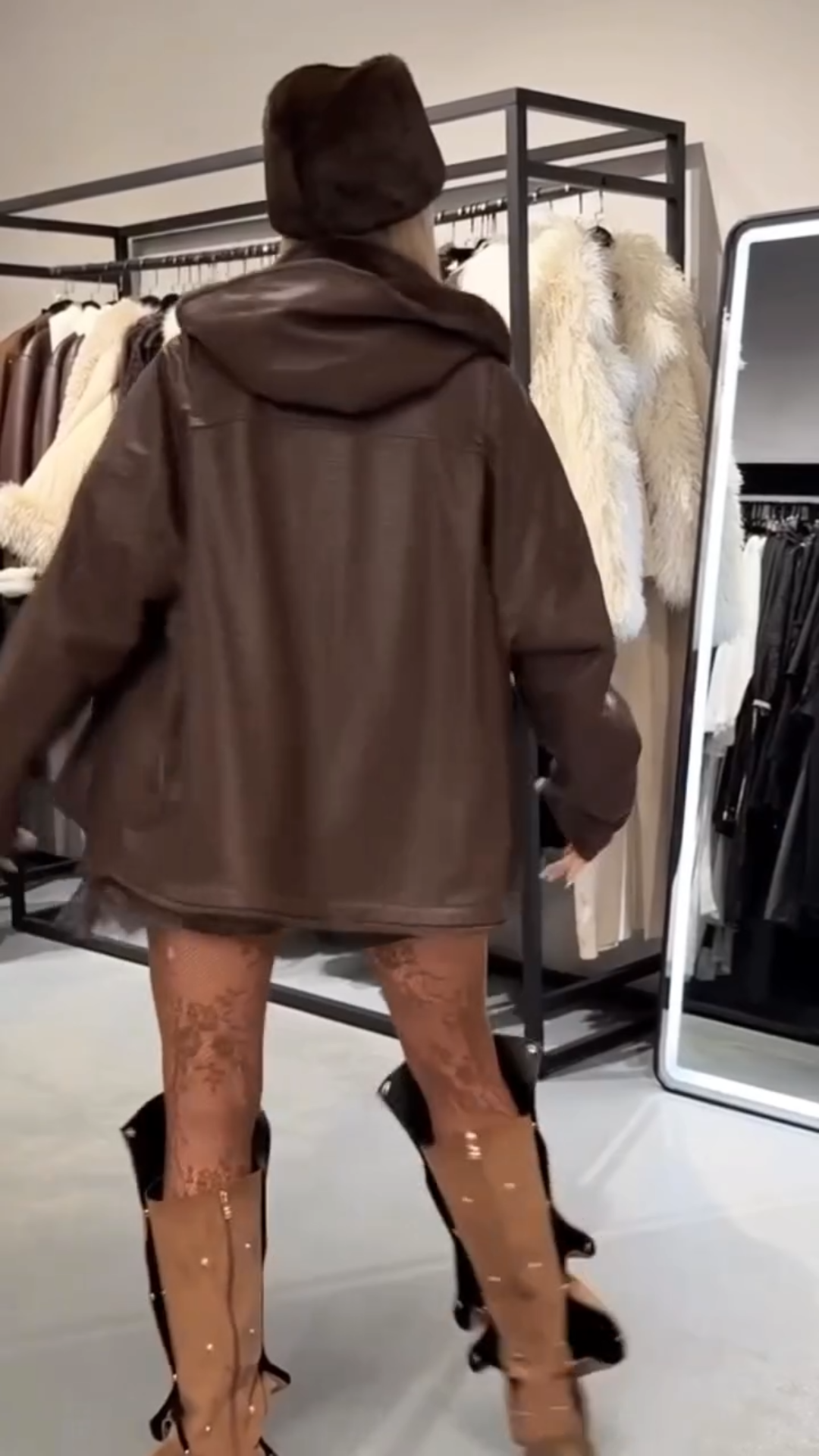 Chocolate Brown Oversized Parka with Faux Fur Lined Hood