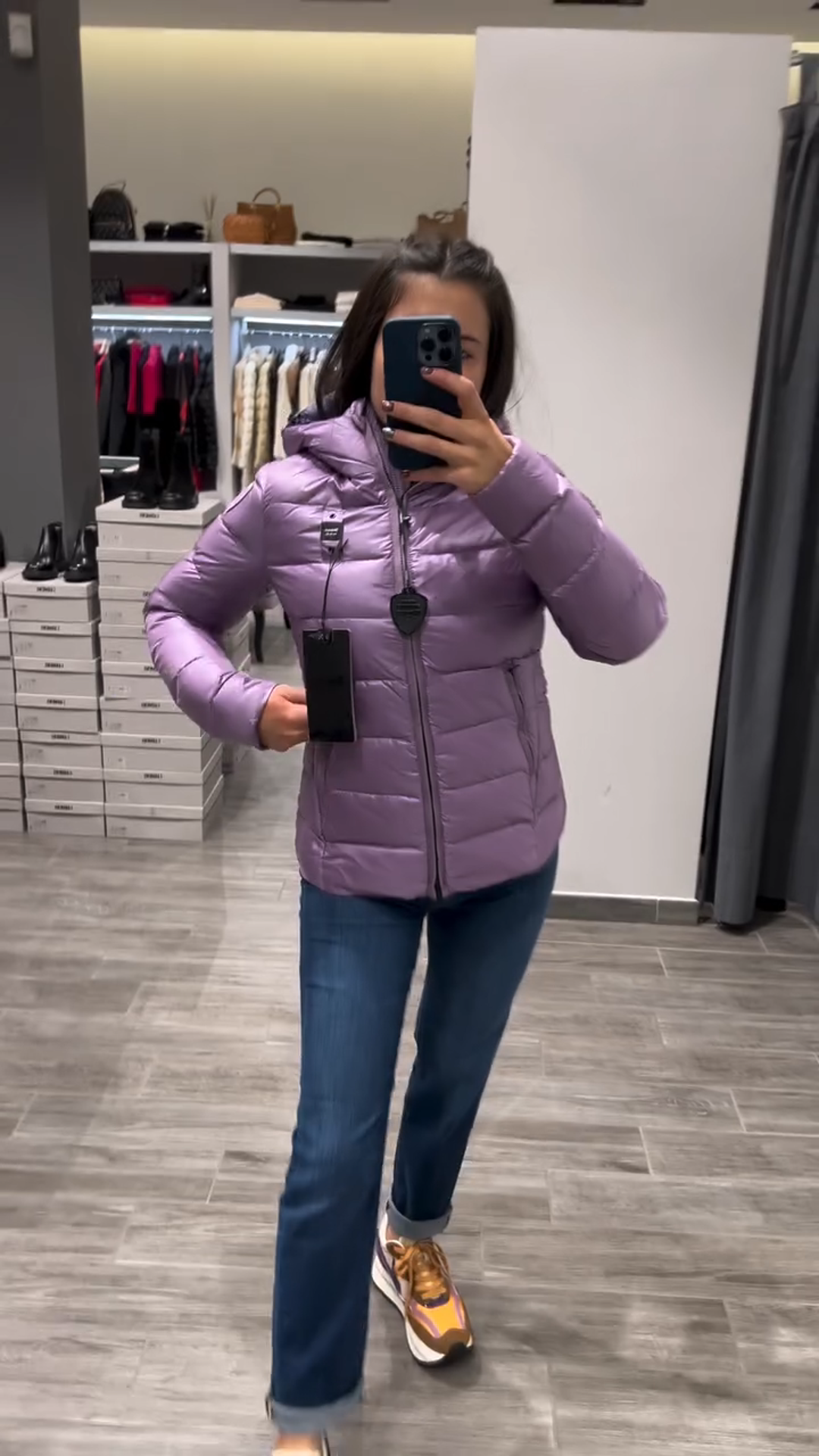 Lilac Shiny Puffer Jacket with Hood