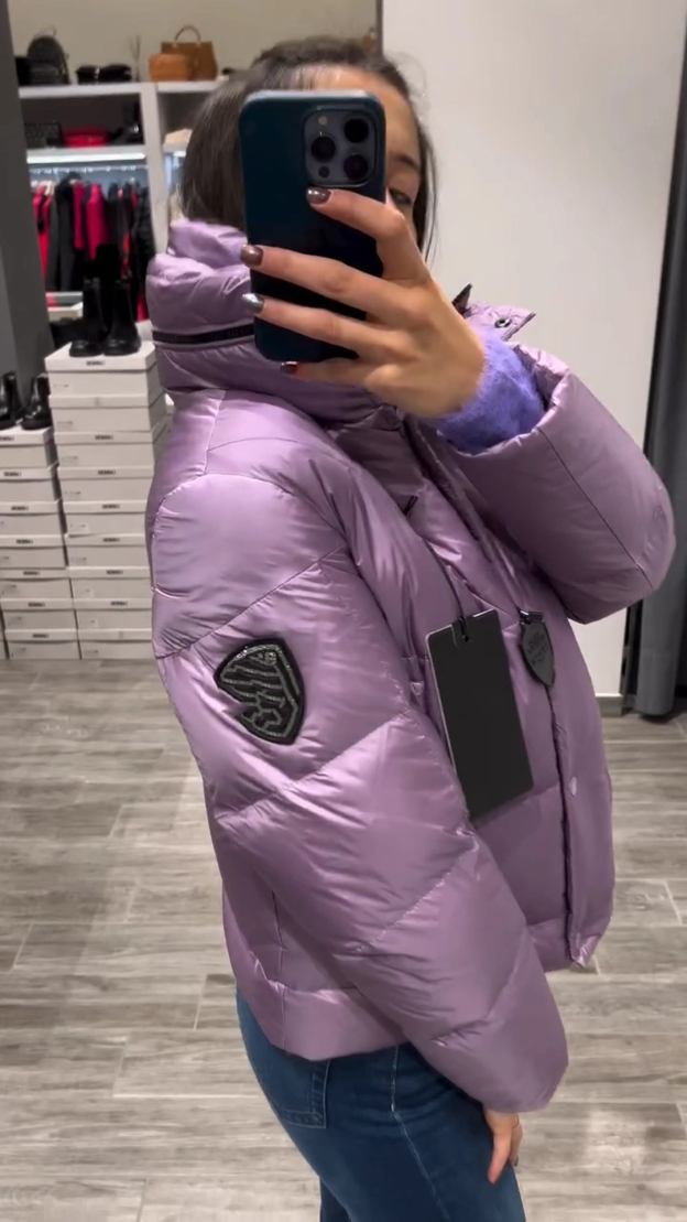 Lilac Shiny Puffer Jacket with Hood