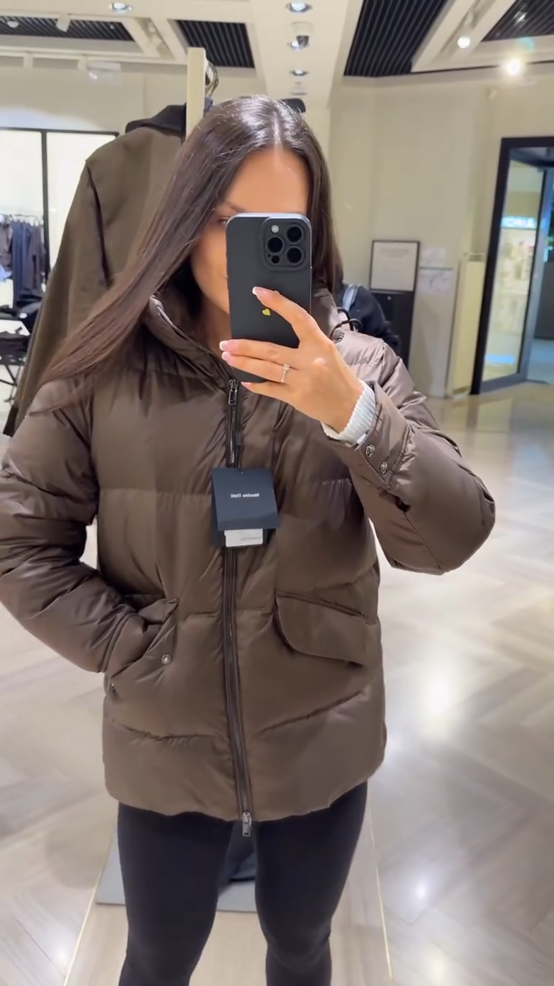 Brown Mid - Length Puffer Jacket