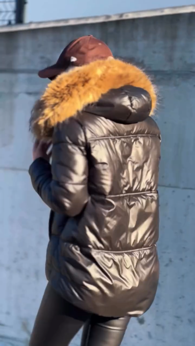 Taupe Short Puffer Jacket with Faux Fur Hood