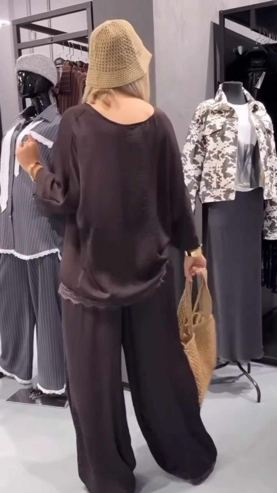 Chocolate Brown Oversized Co-ord Set: Batwing Sleeve Top + Wide Leg Pants