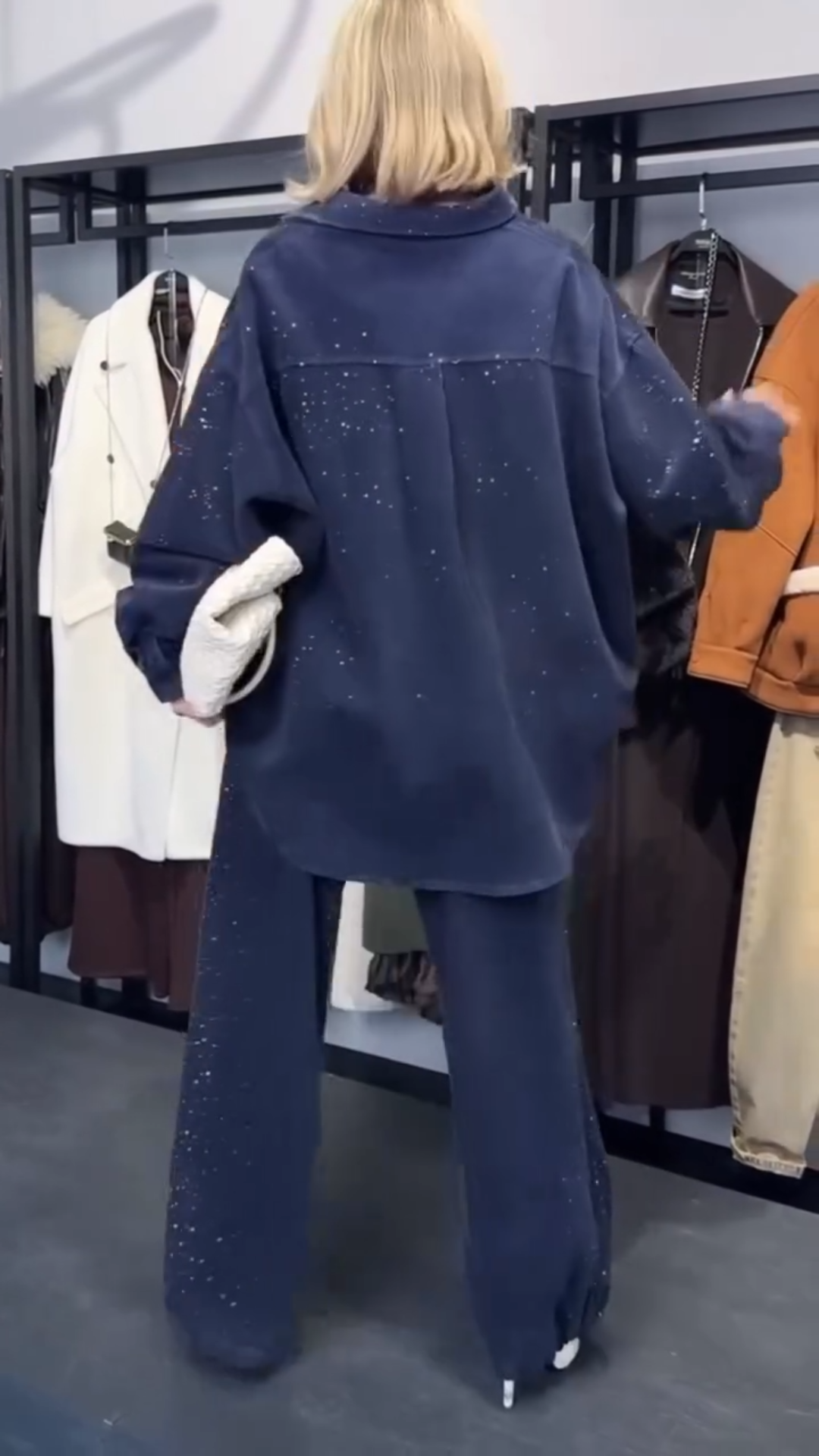 Sparkle Oversized Two-Piece Set: Button-Up Shirt + Wide Leg Pants