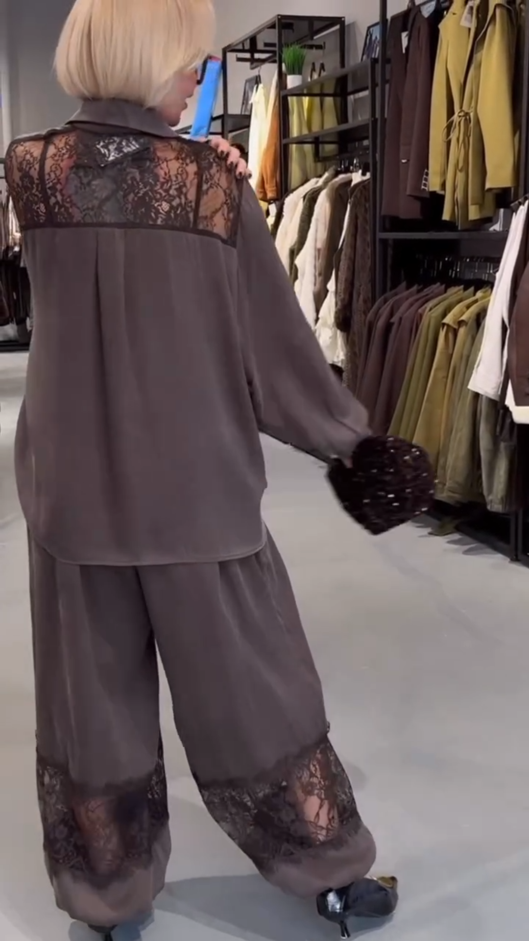 Oversized Shirt & Lace Hem Wide Leg Pants Co-ord Set