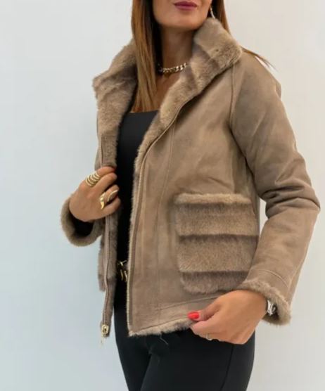 [Copy]Brown Faux Fur Hooded Coat with Belt