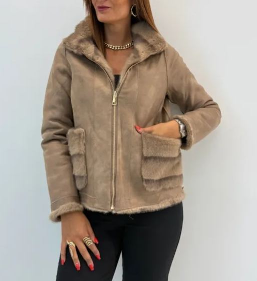 [Copy]Brown Faux Fur Hooded Coat with Belt