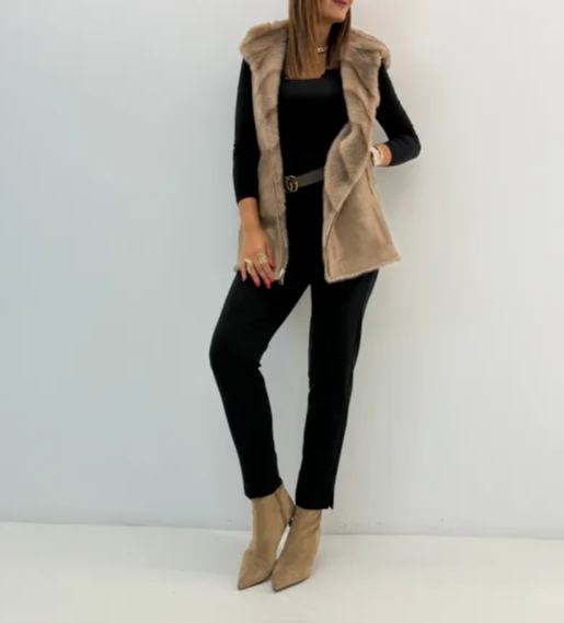 [Copy]Two - Way Wear Brown Faux Fur Coat with Hood