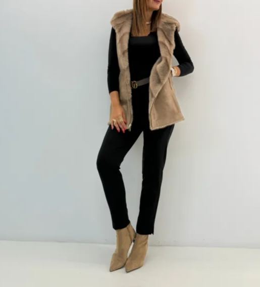 [Copy]Two - Way Wear Brown Faux Fur Coat with Hood