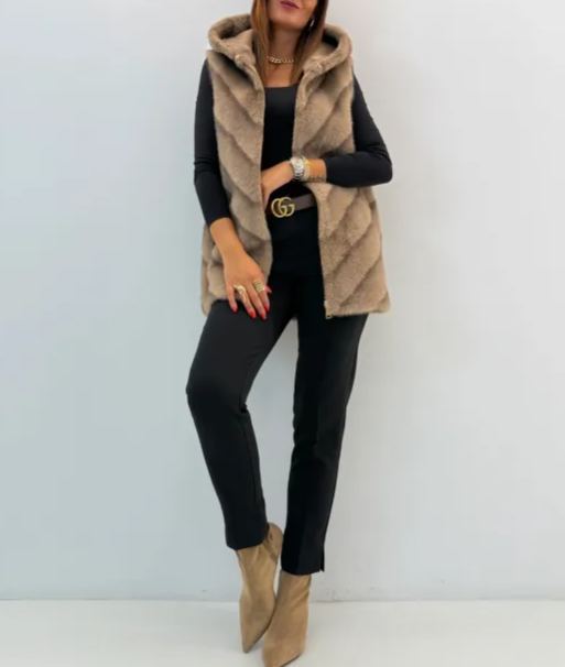 [Copy]Two - Way Wear Brown Faux Fur Coat with Hood