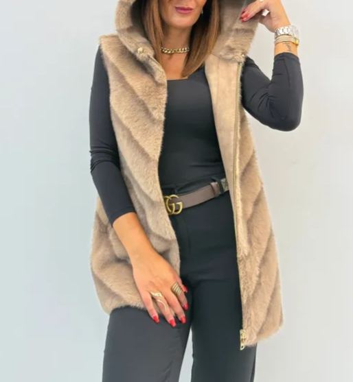 [Copy]Two - Way Wear Brown Faux Fur Coat with Hood