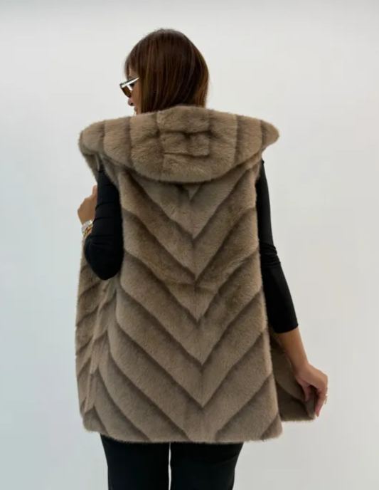[Copy]Two - Way Wear Brown Faux Fur Coat with Hood