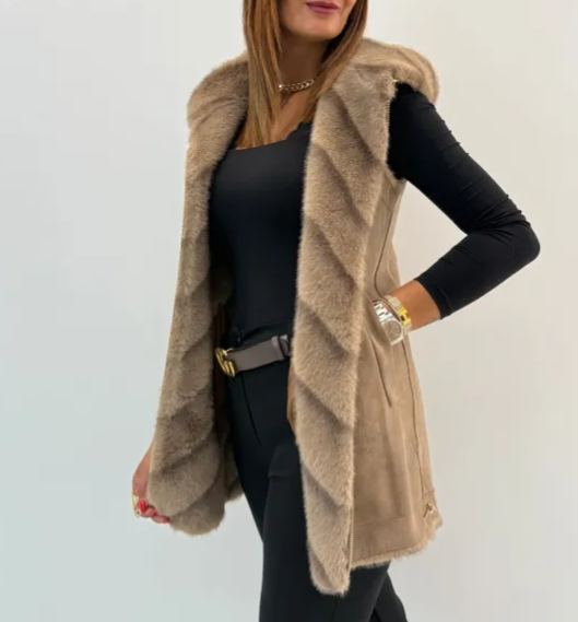 [Copy]Two - Way Wear Brown Faux Fur Coat with Hood