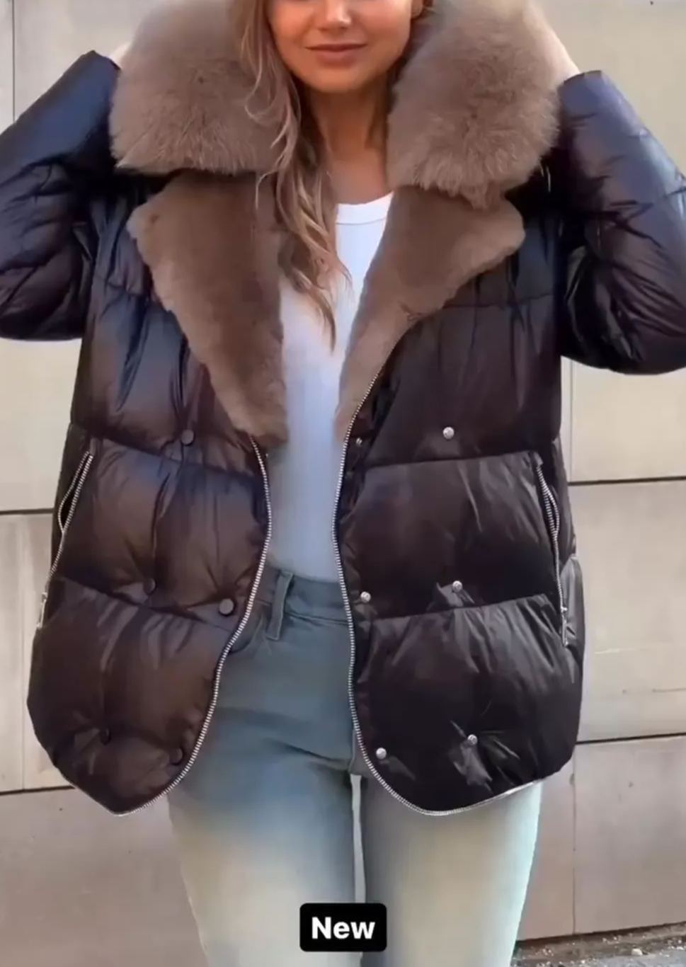 [Copy]Beige Quilted Long - Line Puffer Jacket with Hood