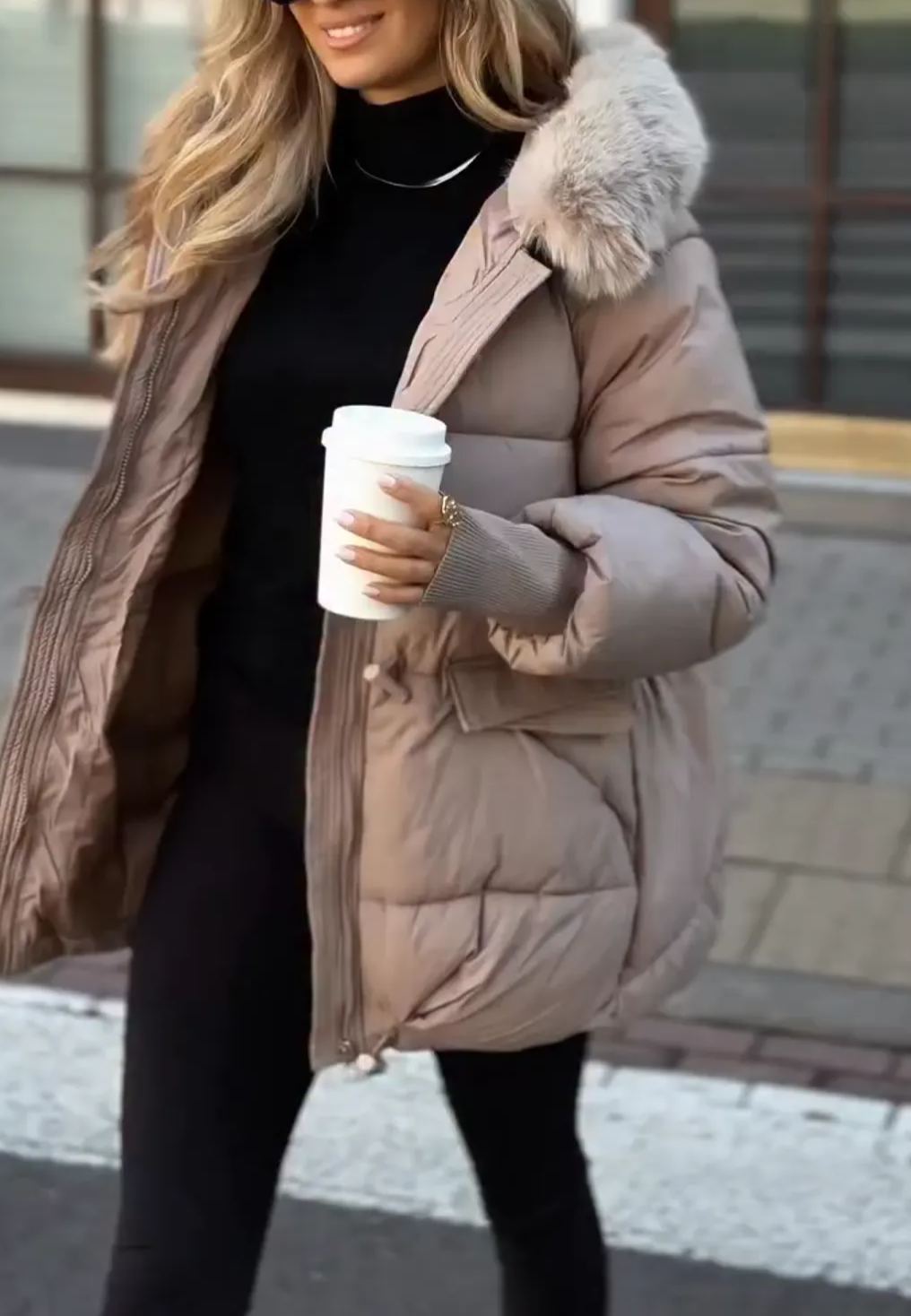 [Copy]White Faux Shearling Biker Jacket