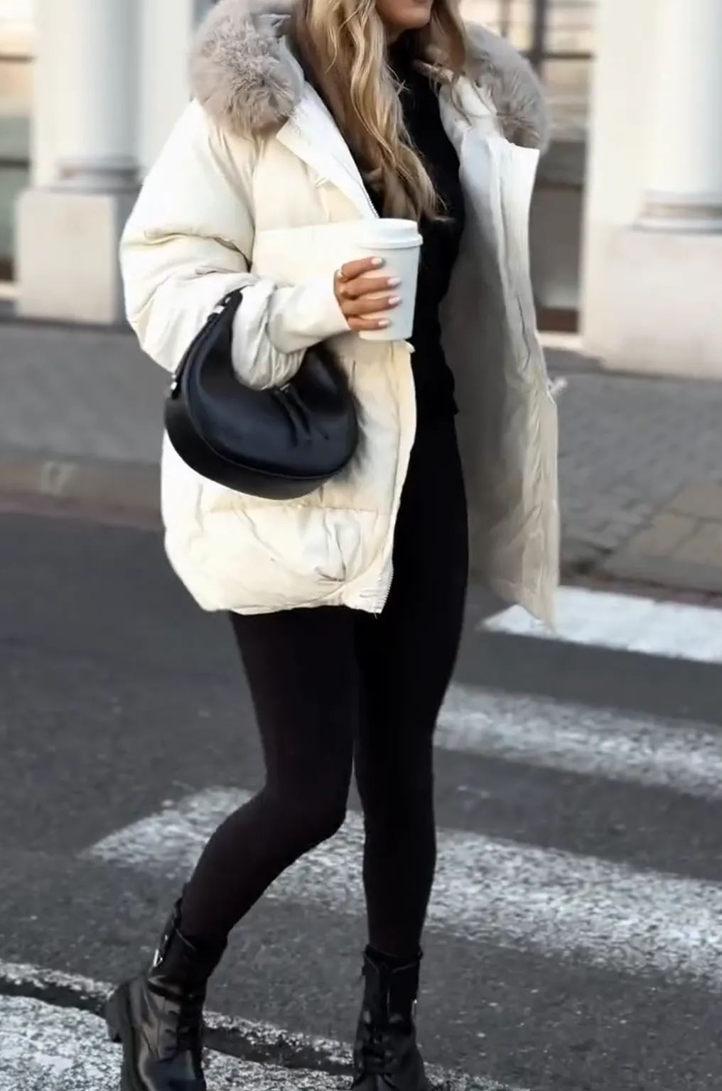 [Copy]White Faux Shearling Biker Jacket