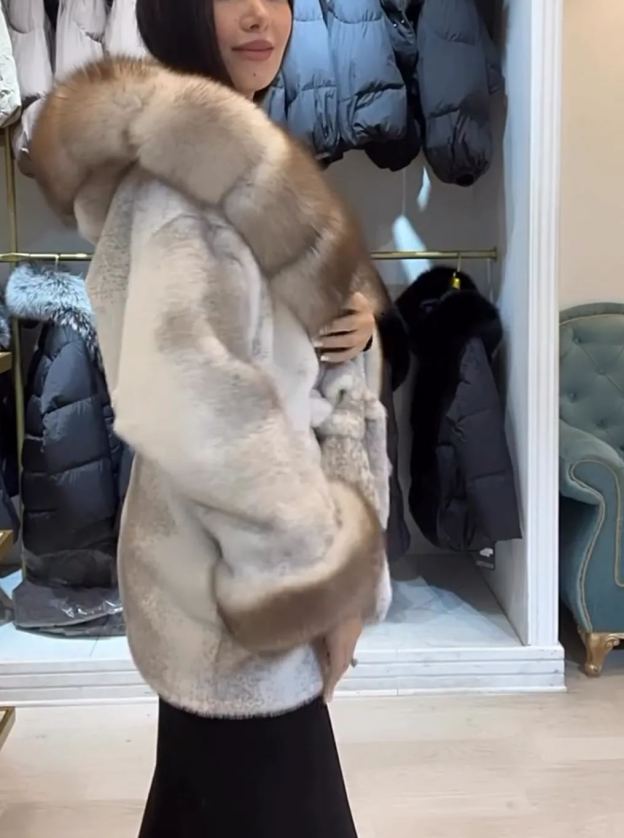 [Copy]Multicolor Patchwork Faux Fur Hooded Jacket