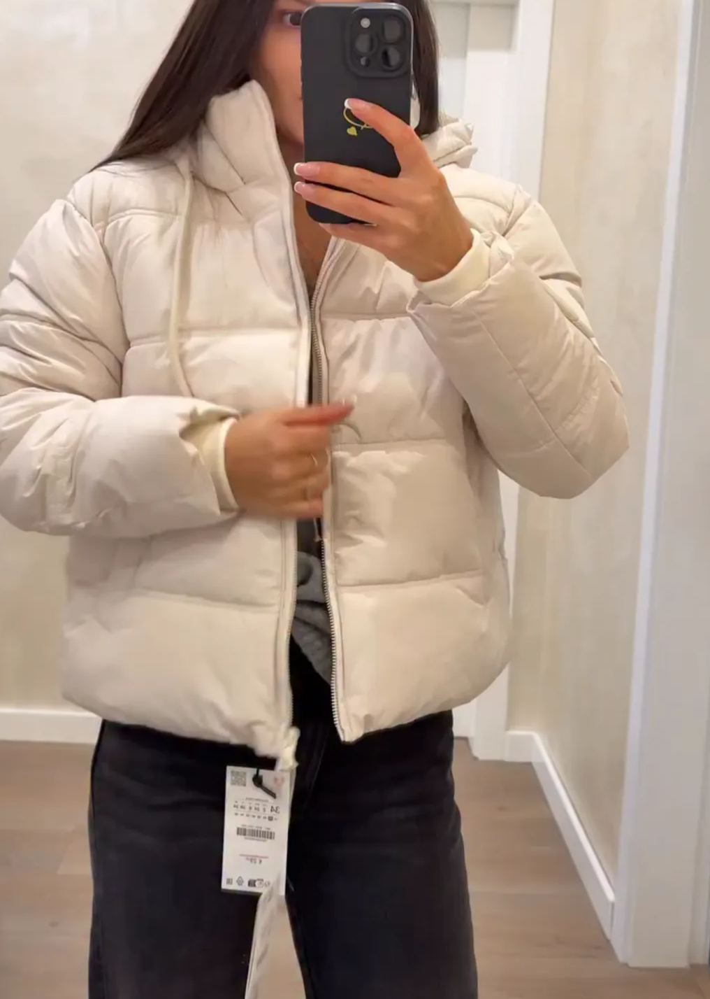 Cream Short Puffer Jacket