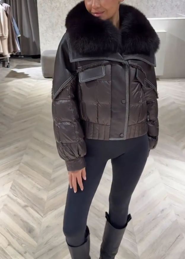 [Copy][Copy]Dark Grey Bomber Jacket with Large Faux Fur Collar