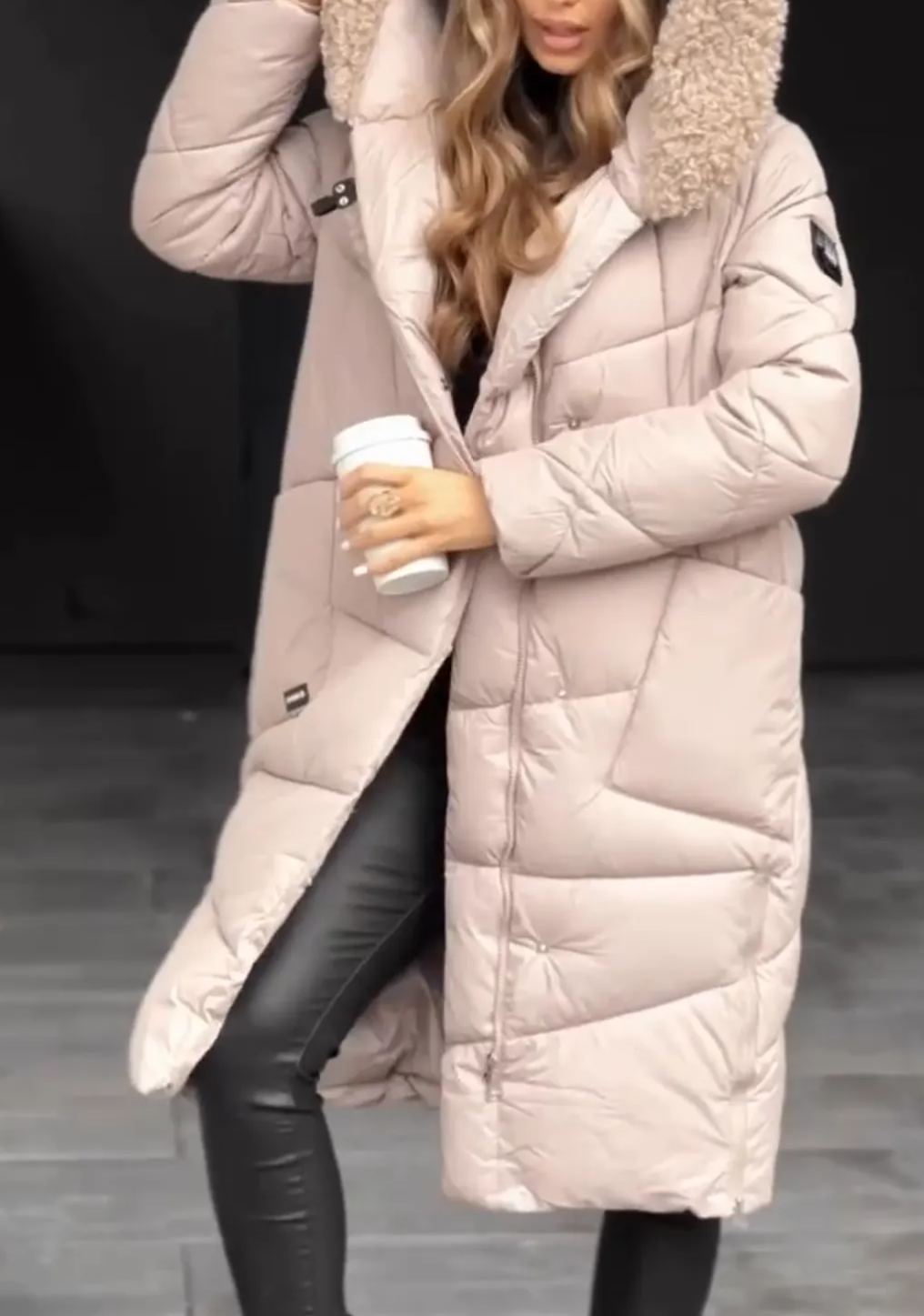 [Copy]Dark Grey Bomber Jacket with Large Faux Fur Collar