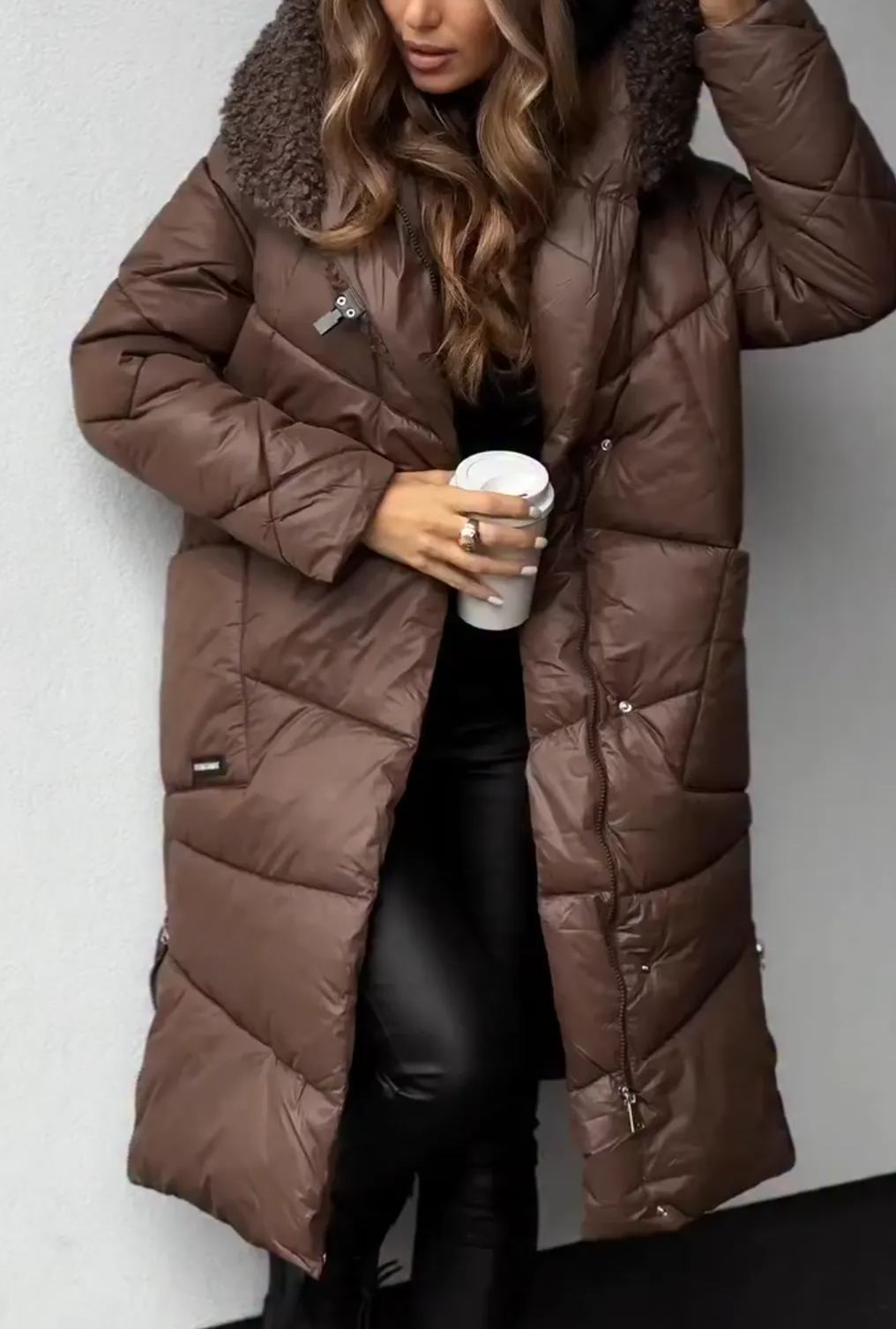 [Copy]Dark Grey Bomber Jacket with Large Faux Fur Collar