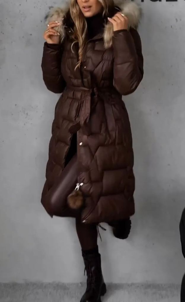 [Copy]Long Puffer Coat with Faux Fur Hood
