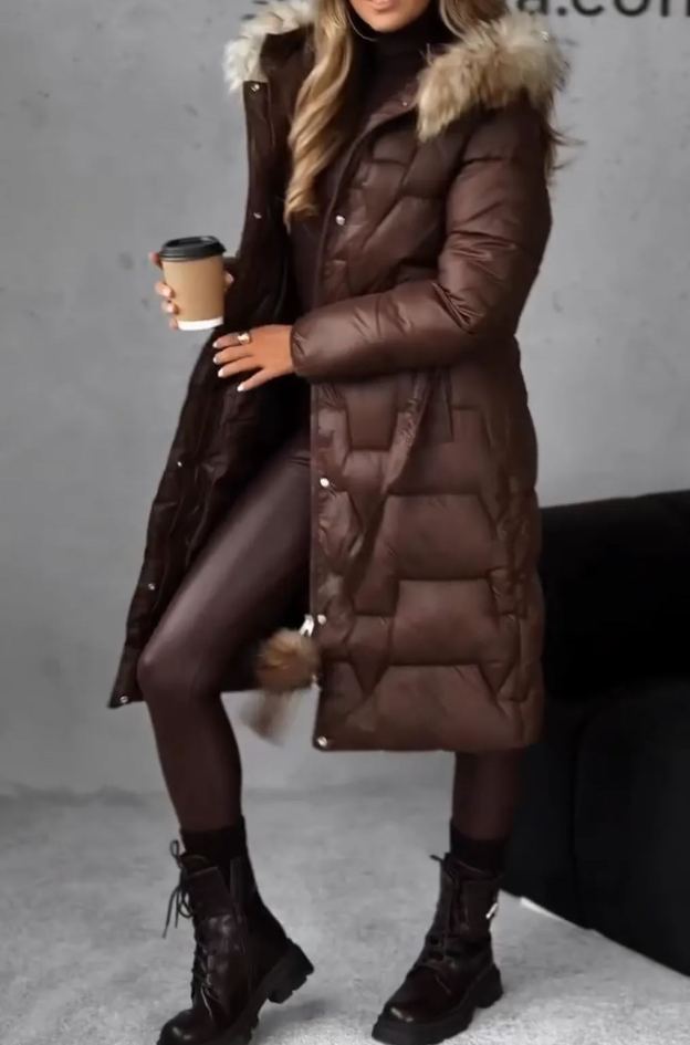 [Copy]Long Puffer Coat with Faux Fur Hood